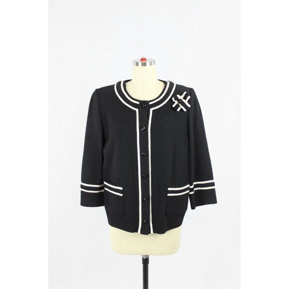 ST JOHN COLLECTION Black Wool Knit Cardigan Jacket, Size 12 - Picture 1 of 13